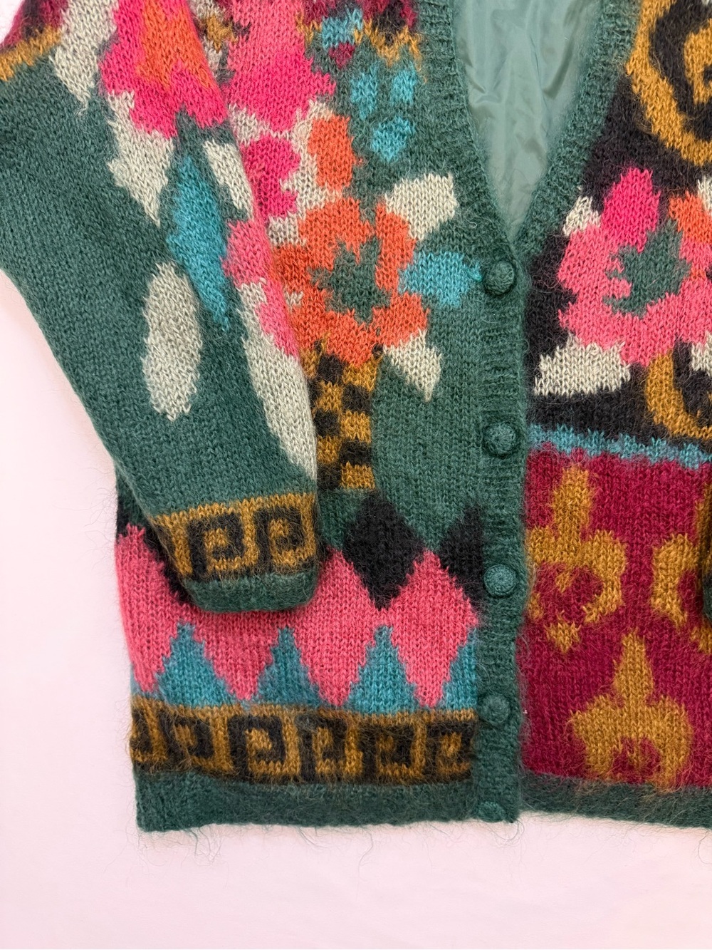 Vintage 90s Susan Bristol Mohair Floral Cardigan Women L Multicolor Boho Sweater - Picture 5 of 10